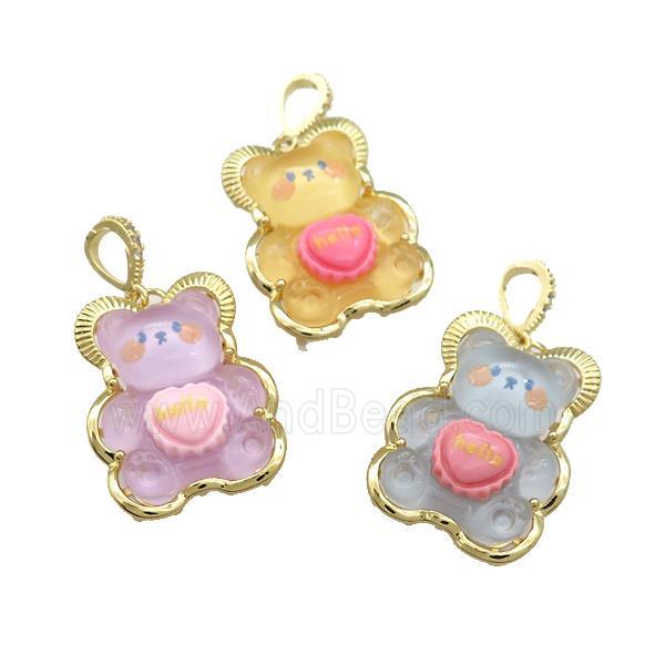 Acrylic Bear Pendant Gold Plated Mixed Color