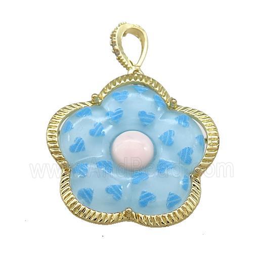 Blue Acrylic Flower Pendant Gold Plated