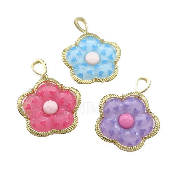 Acrylic Flower Pendant Gold Plated Mixed Color