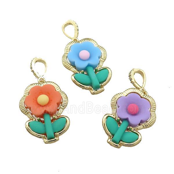 Resin Flower Pendant Gold Plated Mixed