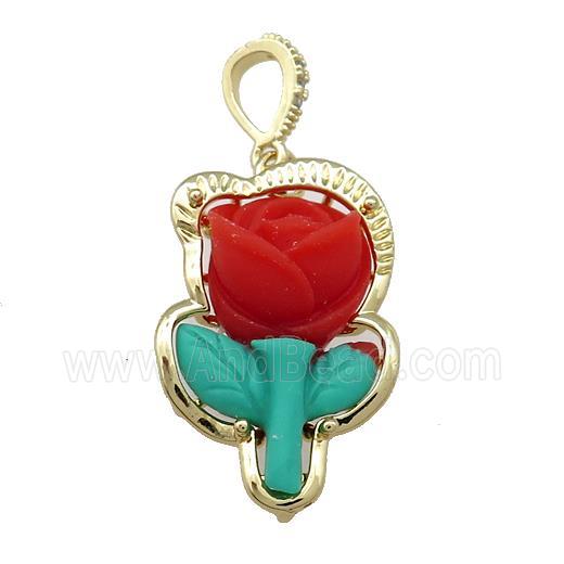 Red Resin Flower Pendant Gold Plated