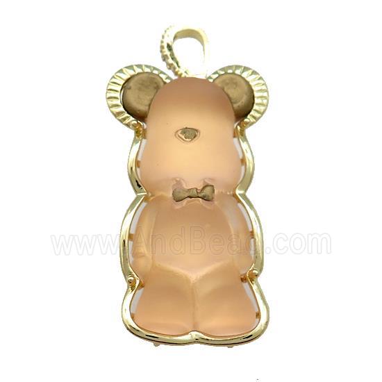 Peach Acrylic Bear Pendant Gold Plated