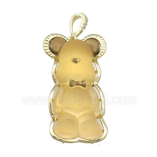 Yellow Acrylic Bear Pendant Gold Plated