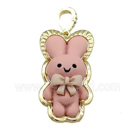 Pink Resin Rabbit Pendant Gold Plated