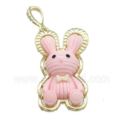 Pink Resin Rabbit Pendant Gold Plated