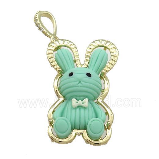 Green Resin Rabbit Pendant Gold Plated