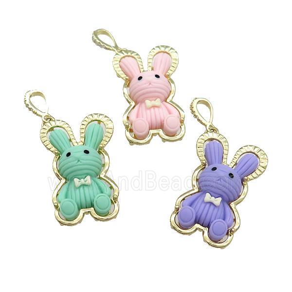 Resin Rabbit Pendant Gold Plated Mixed Color
