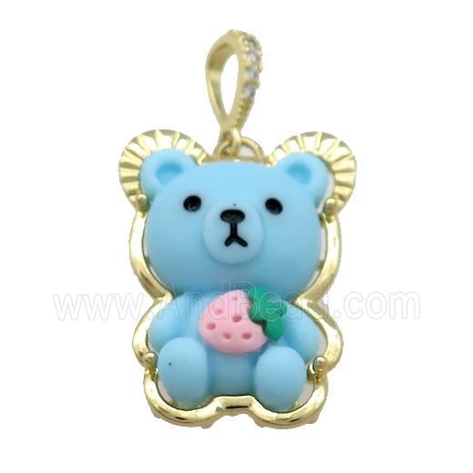 Blue Resin Bear Pendant Gold Plated