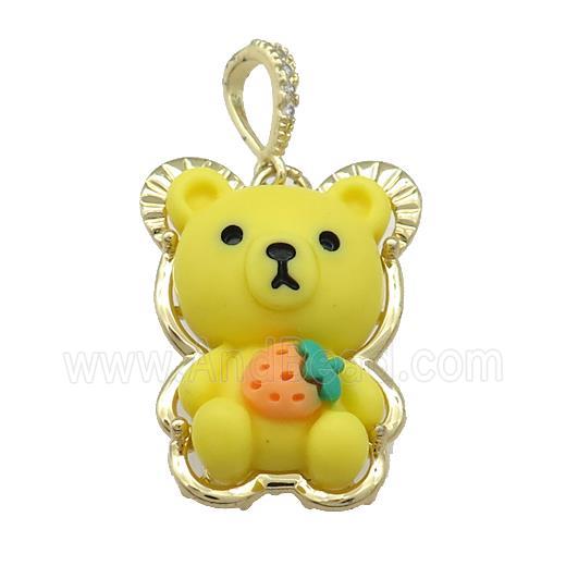 Yellow Resin Bear Pendant Gold Plated