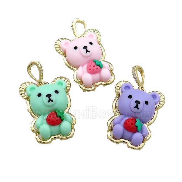 Resin Bear Pendant Gold Plated Mixed Color
