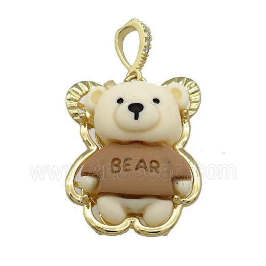 Khaki Resin Bear Pendant Gold Plated