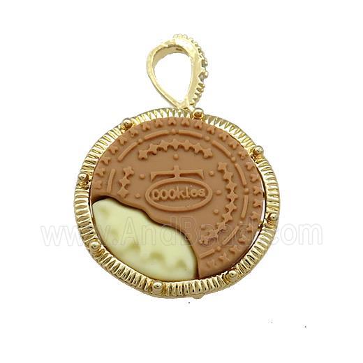 Chocolate Resin Biscuit Pendant Gold Plated