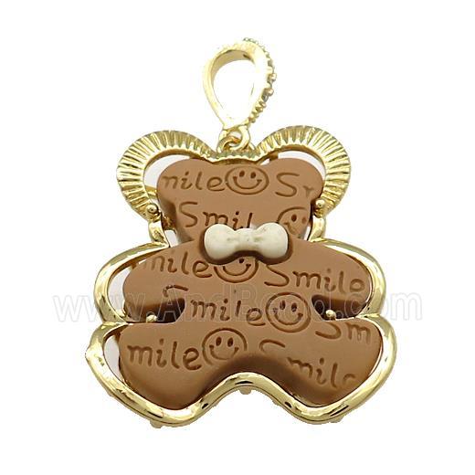 Chocolate Resin Bear Pendant Gold Plated