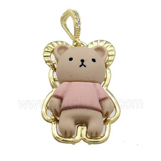 Coffee Resin Bear Pendant Gold Plated