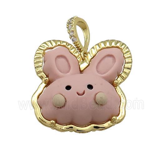 Pink Resin Rabbit Pendant Gold Plated