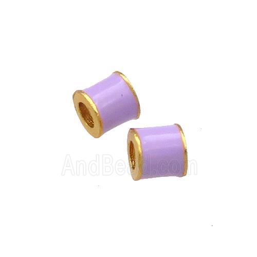 Copper Tube Beads Lavender Cloisonne Large Hole 18K Gold Plated