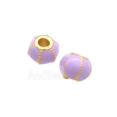 Copper Pumpkin Beads Lavender Cloisonne Large Hole 18K Gold Plated