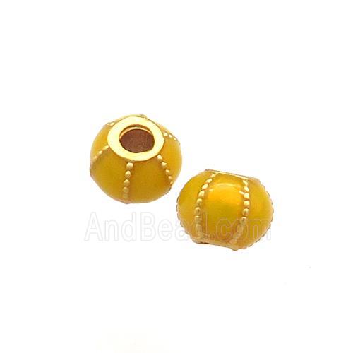 Copper Pumpkin Beads Yellow Cloisonne Large Hole 18K Gold Plated