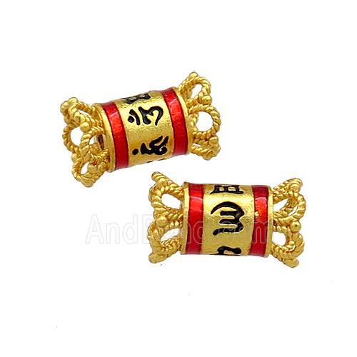 Copper Tube Beads Red Cloisonne 18K Gold Plated