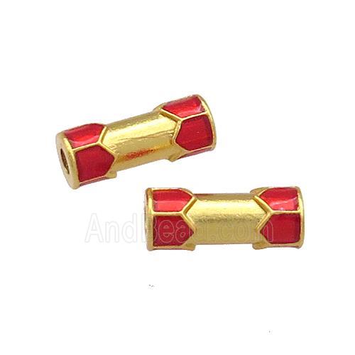 Copper Tube Beads Red Cloisonne 18K Gold Plated