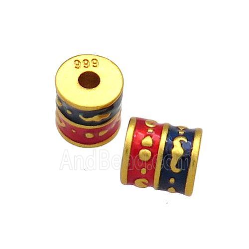 Copper Tube Beads Red Blue Cloisonne 18K Gold Plated