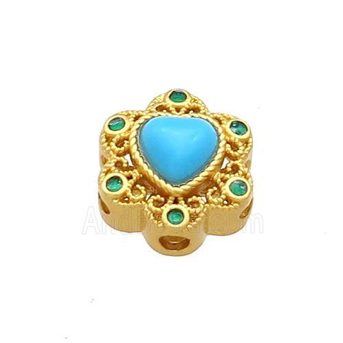 Copper Flower Beads Pave Jadeite Glass 18K Gold Plated
