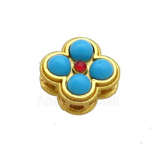 Copper Clover Beads Pave Jadeite Glass 18K Gold Plated