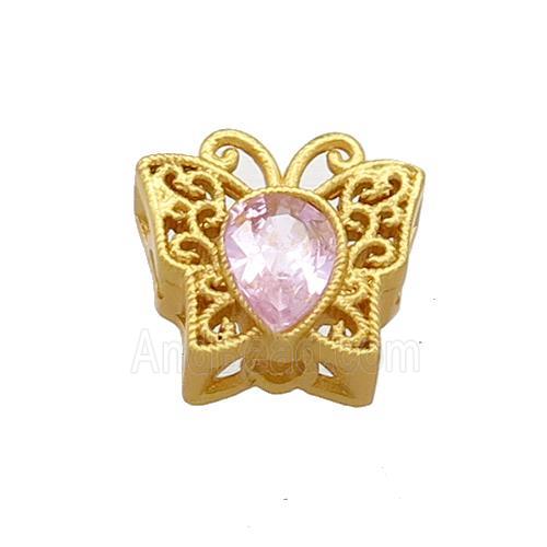 Copper Butterfly Beads Pave Crystal Glass 18K Gold Plated