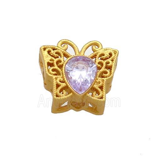 Copper Butterfly Beads Pave Crystal Glass 18K Gold Plated