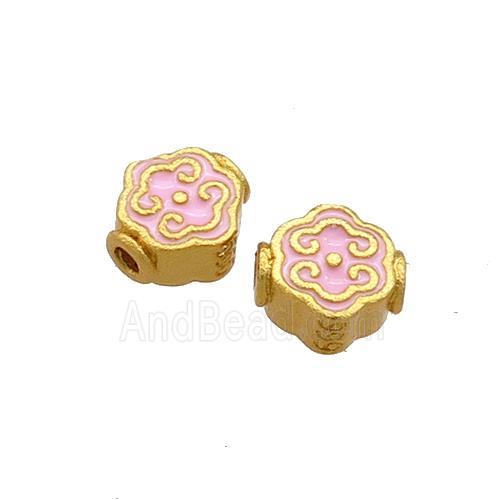 Copper Beads Pink Cloisonne 18K Gold Plated