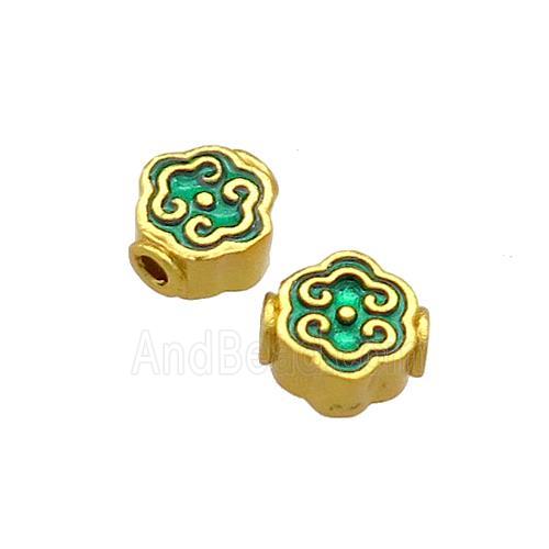 Copper Beads Green Cloisonne 18K Gold Plated