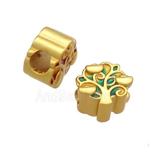 Copper Tree Beads Green Cloisonne Large Hole 18K Gold Plated