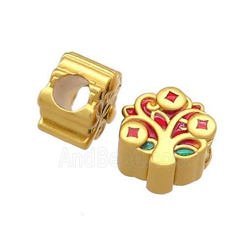 Copper Tree Beads Green Red Cloisonne Large Hole 18K Gold Plated