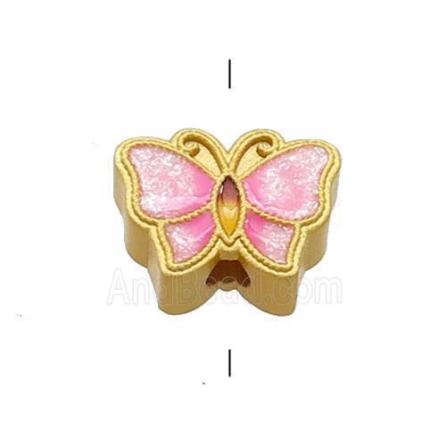 Copper Butterfly Beads Pink Cloisonne 18K Gold Plated