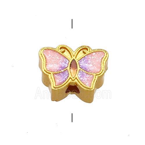 Copper Butterfly Beads Pink Cloisonne 18K Gold Plated
