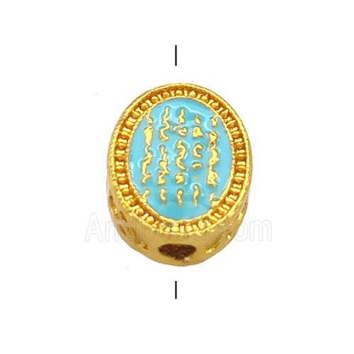 Copper Oval Beads Teal Cloisonne Buddhist 18K Gold Plated