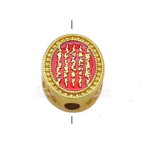 Copper Oval Beads Red Cloisonne Buddhist 18K Gold Plated