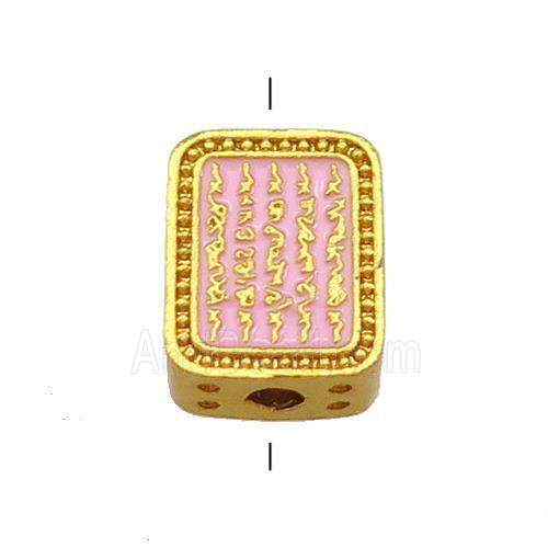 Copper Rectangle Beads Pink Cloisonne Buddhist 18K Gold Plated