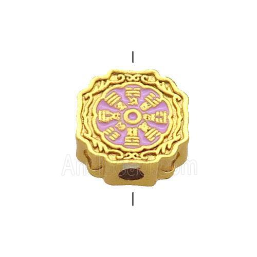Copper Circle Beads Lavender Cloisonne Chinese Eight Diagrams 18K Gold Plated