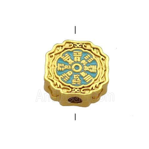 Copper Circle Beads Teal Cloisonne Chinese Eight Diagrams 18K Gold Plated