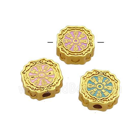 Copper Circle Beads Cloisonne Chinese Eight Diagrams 18K Gold Plated Mixed