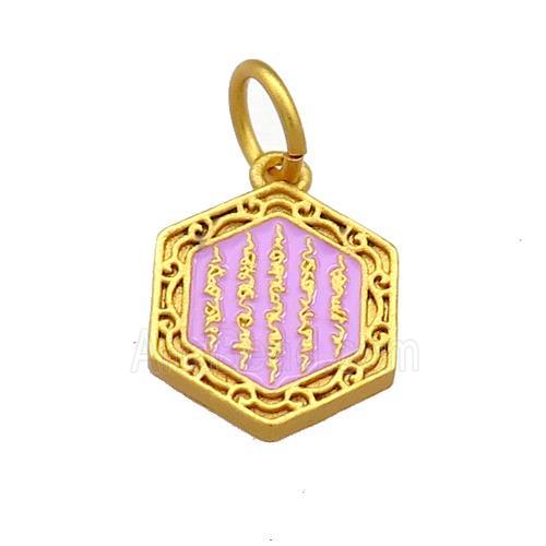Copper Hexagon Pendant Lavender Cloisonne Buddhist 18K Gold Plated