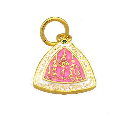 Copper Triangle Pendant Pink Cloisonne Buddhist 18K Gold Plated