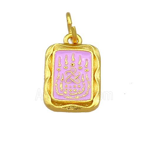 Copper Rectangle Pendant Lavender Cloisonne Buddhist 18K Gold Plated