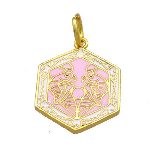 Copper Hexagon Pendant Pink Cloisonne Buddhist 18K Gold Plated