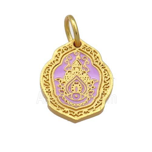 Copper Oavl Pendant Lavender Cloisonne Buddhist 18K Gold Plated
