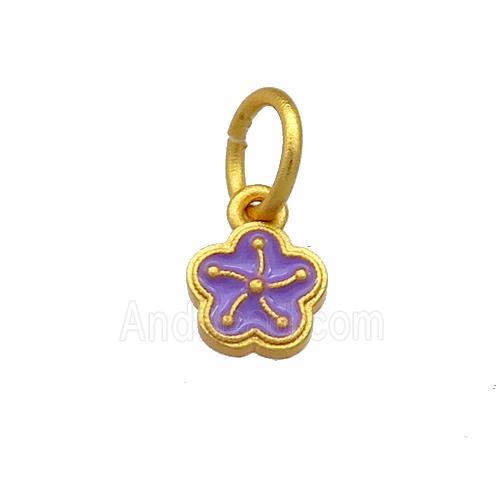 Copper Flower Pendant Purple Cloisonne 18K Gold Plated