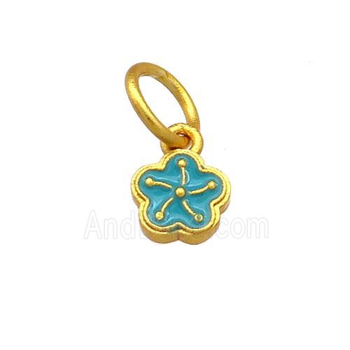 Copper Flower Pendant Teal Cloisonne 18K Gold Plated