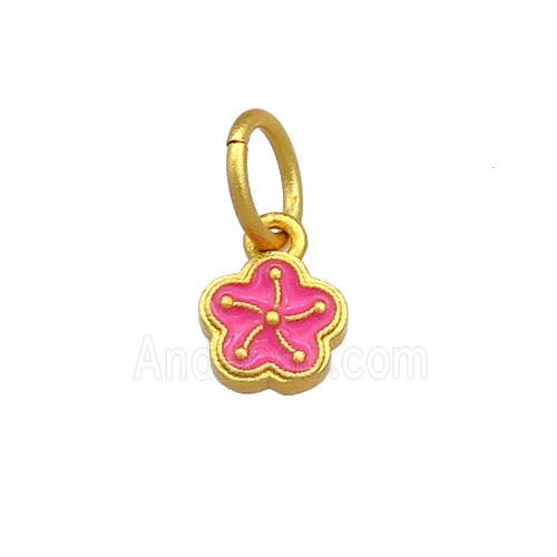 Copper Flower Pendant Pink Cloisonne 18K Gold Plated
