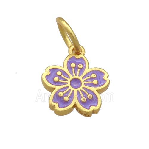 Copper Flower Pendant Purple Cloisonne 18K Gold Plated